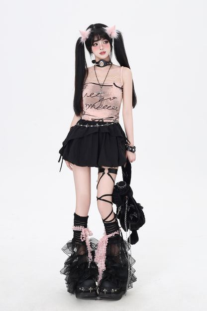 3-Style One-Shoulder Drawstring Top & Skirt