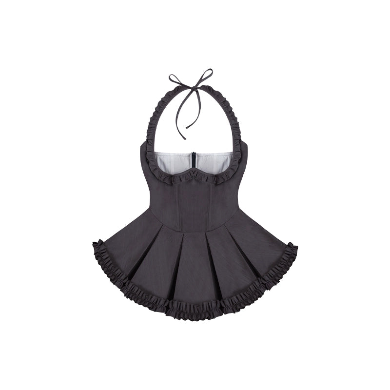 Bubble Sleeve Shirt + High Waist Strap Skirt