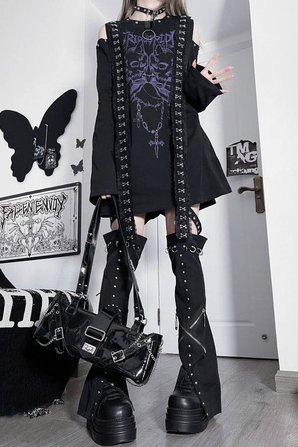 ダブルスカルサブカルチャーダークルーズオフショルダートップス