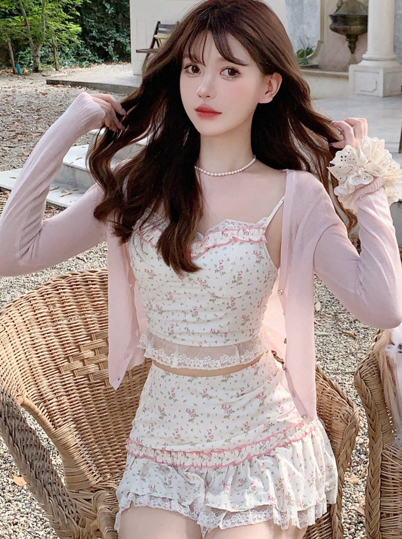 Sweet Pure Flower Camisole + Flower Skirt