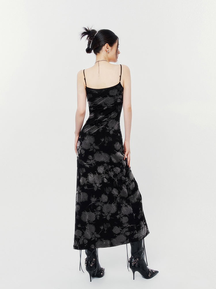 Dark Cool Magic Mirror Rose Suspender Long Dress