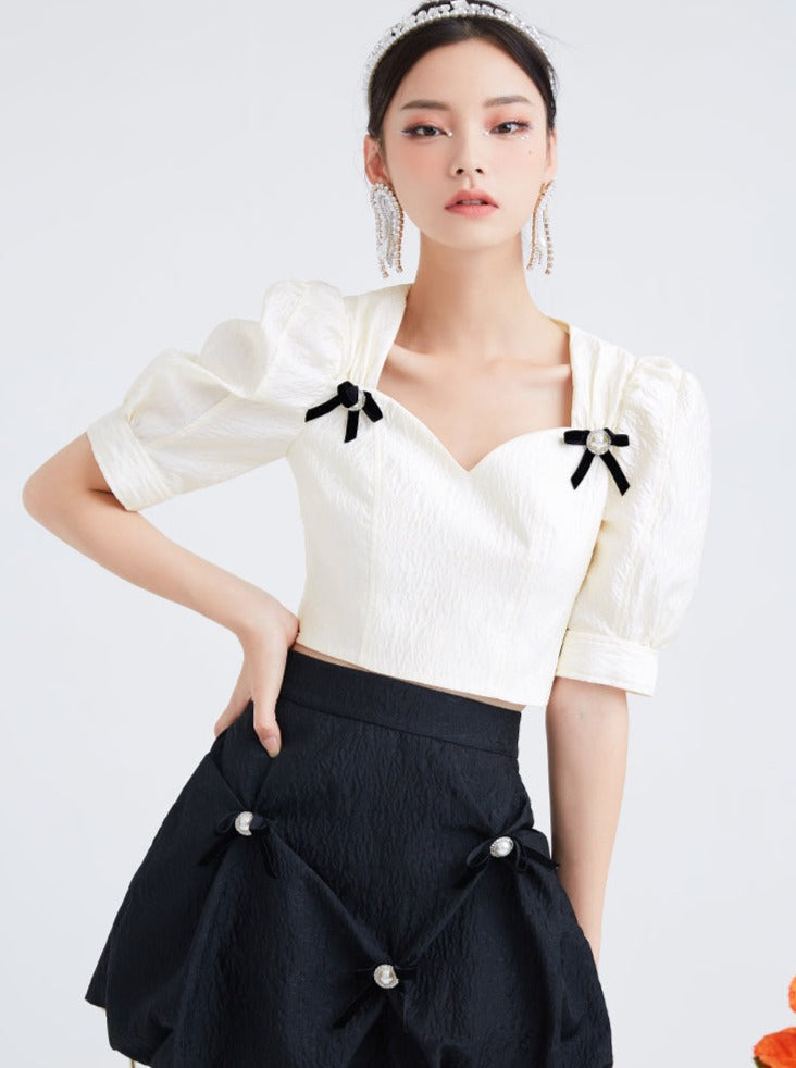 Sugar bubble jacquard square neck top