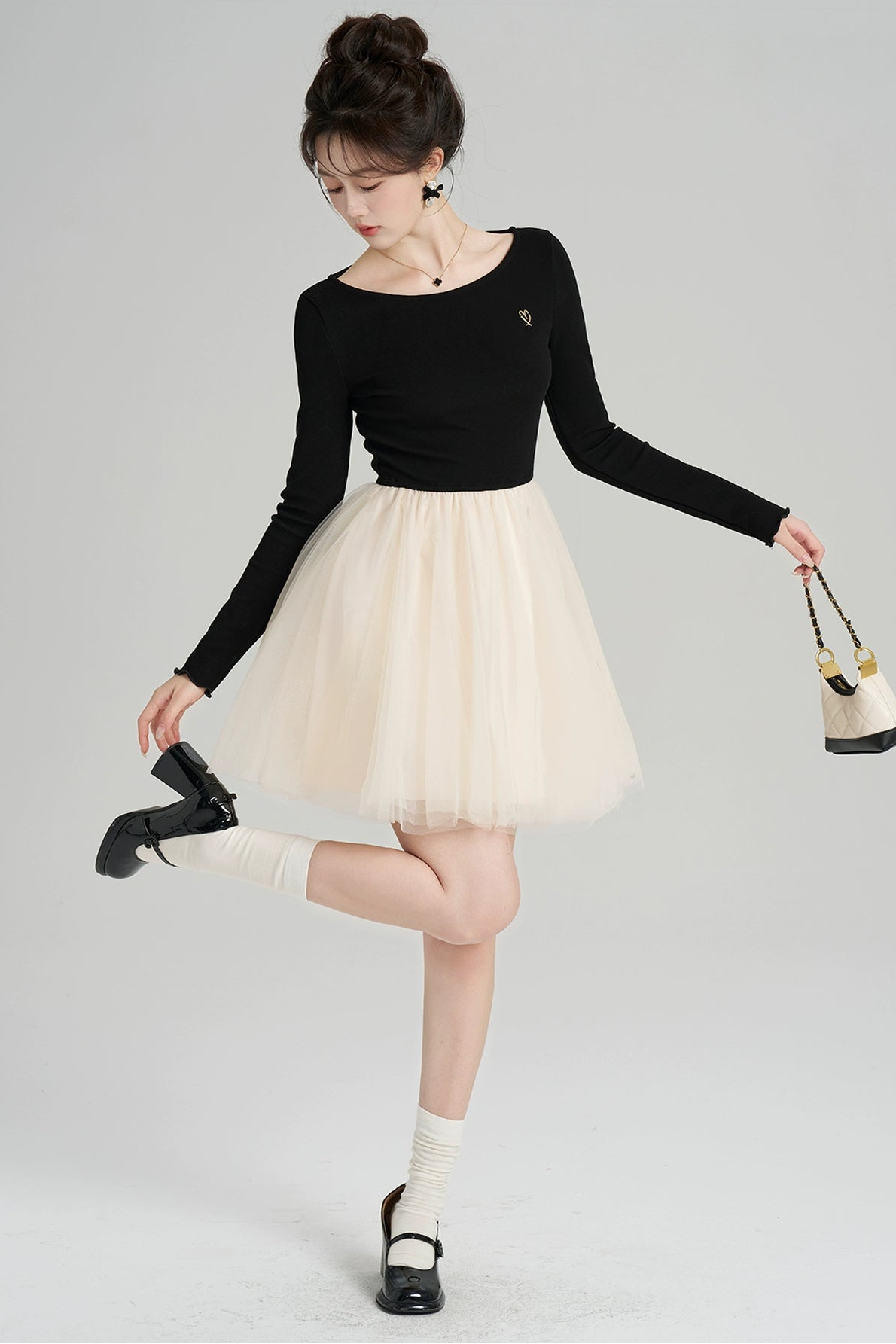 パッチワークメッシュフレンチドレス