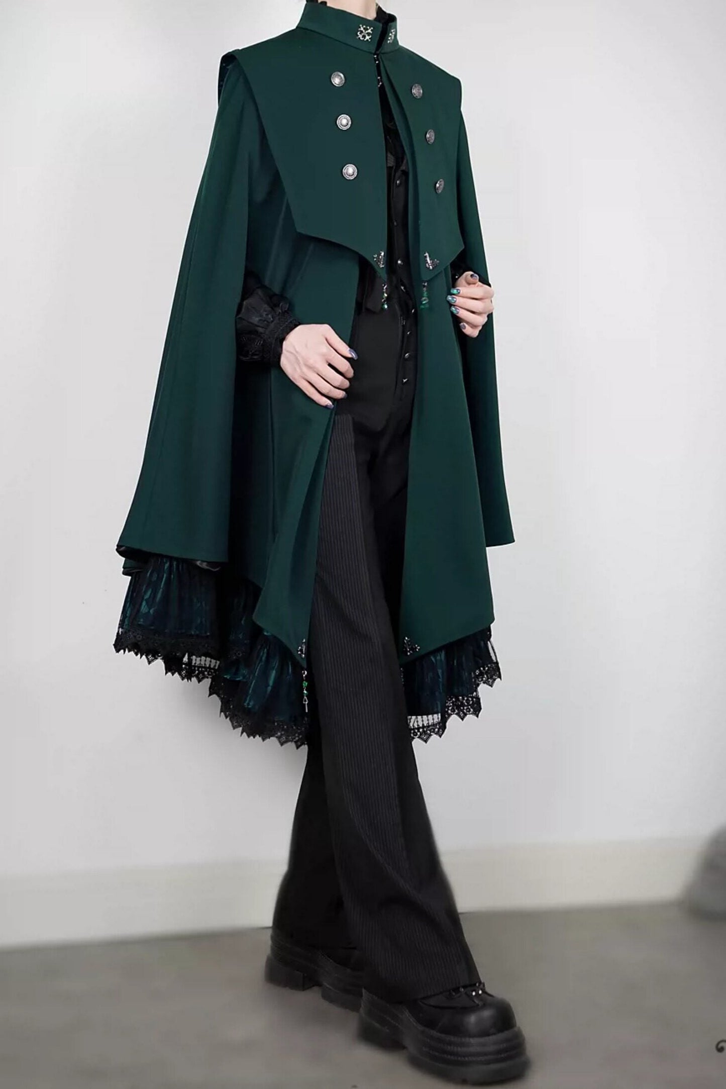 【9月5日予約締切】Dark Red/Dark Green Gothic Chain Layered Lace Cape Coat(Short Length/Long Length)