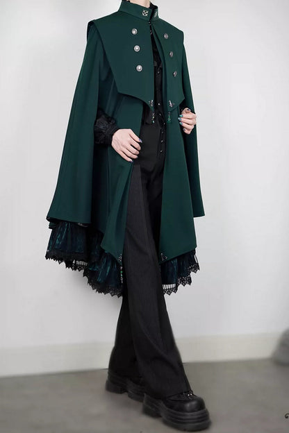 【9月5日予約締切】Dark Red/Dark Green Gothic Chain Layered Lace Cape Coat(Short Length/Long Length)