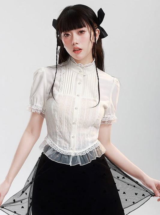 Stand color lace shirt