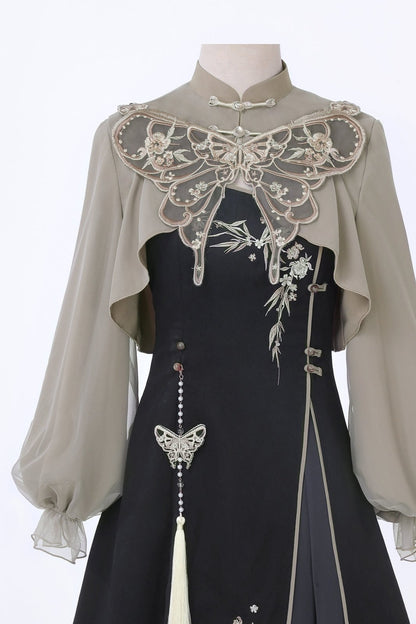 Butterfly Embroidered Hooded Dress Set-Up