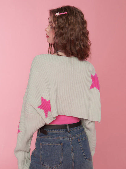 Pink tube top + star knit cardigan