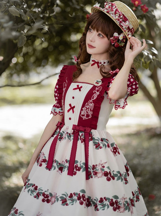 Robe d'été Lolita imprimée lapin cerise