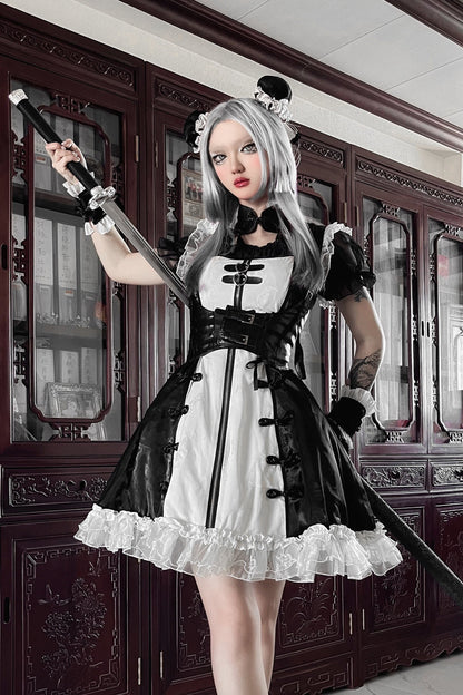 Dark Punk Black White China Stile Dress Suit