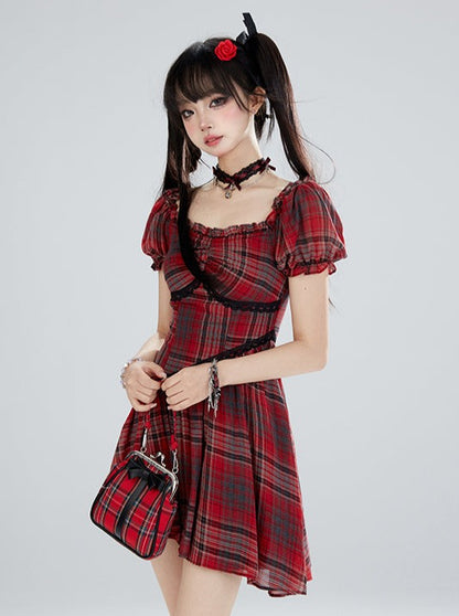 Open Neck Rock Girl Check Dress