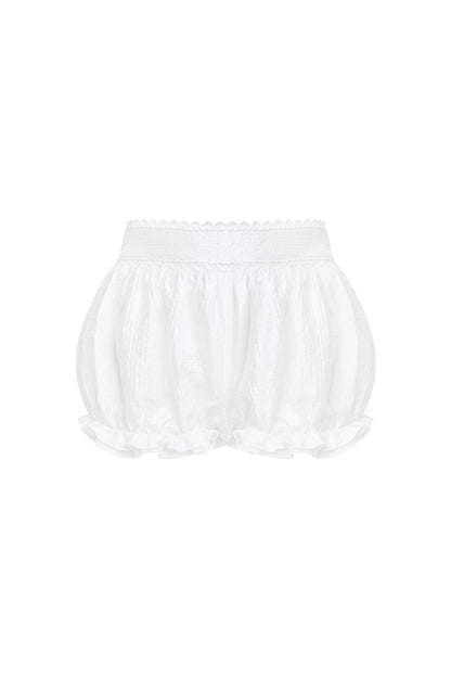 ブルーラブドレス+ホワイトバブルパンツ