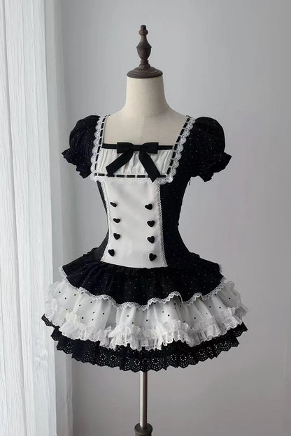 [Pre-order Deadline: June 29] Vintage Black x White Polka Dot Puff Sleeve Tiered Dress