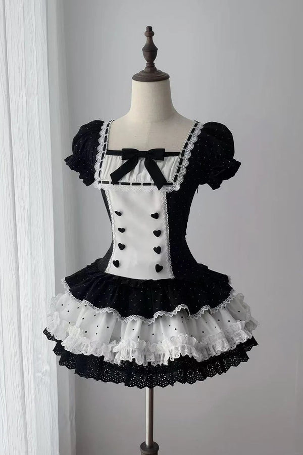 [Pre-order Deadline: June 29] Vintage Black x White Polka Dot Puff Sleeve Tiered Dress