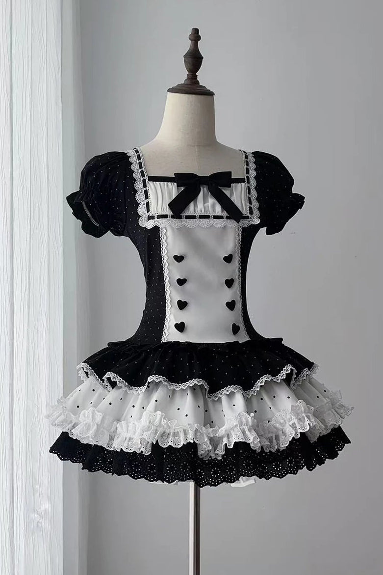 [Pre-order Deadline: June 29] Vintage Black x White Polka Dot Puff Sleeve Tiered Dress