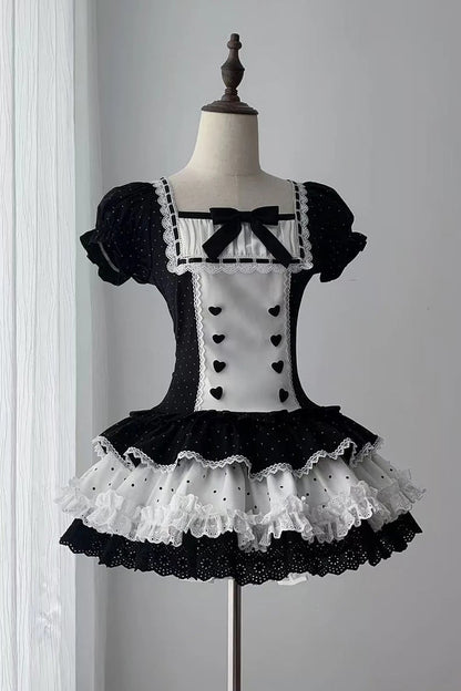 [Pre-order Deadline: June 29] Vintage Black x White Polka Dot Puff Sleeve Tiered Dress