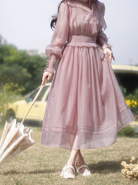 Walnut JK [Cordley] original retro elegant dress pink purple spring and summer gentle lady light lo