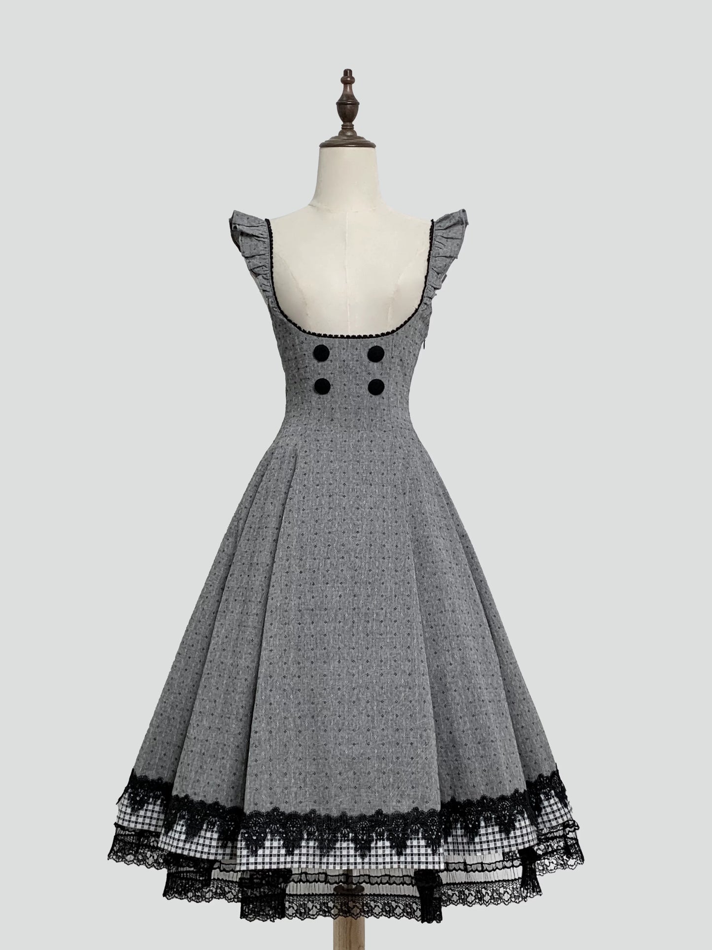 [Pre-order Deadline: May 19] Gray-Black Classic Lolita Top, JSK One-Piece & Bow Tie 3-Piece Ensemble