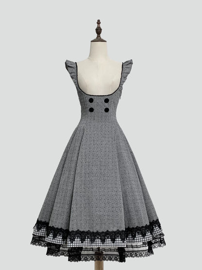 [Pre-order Deadline: May 19] Gray-Black Classic Lolita Top, JSK One-Piece & Bow Tie 3-Piece Ensemble