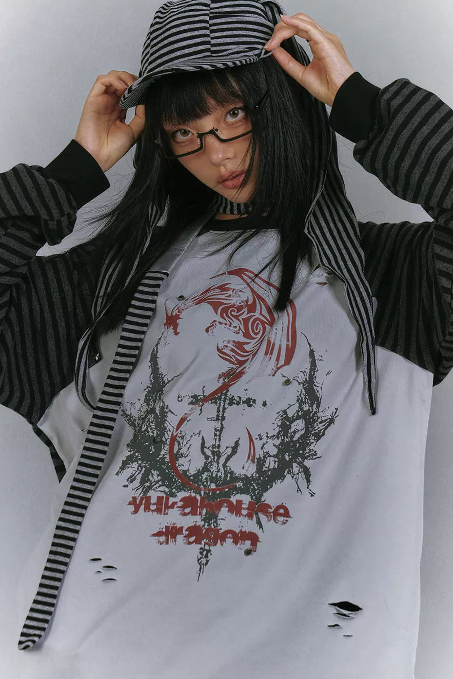 バイカラーラグランルーズトップス