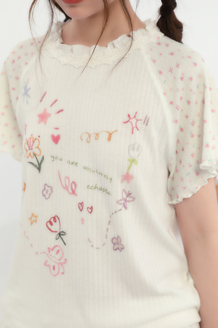 Floral Heart Round Neck Top