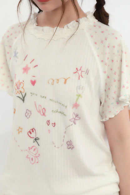 Floral Heart Round Neck Top