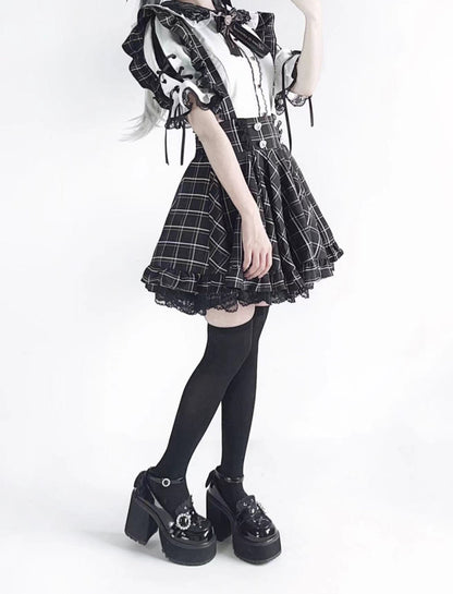 Dark Girly Frill Suspender Skirt