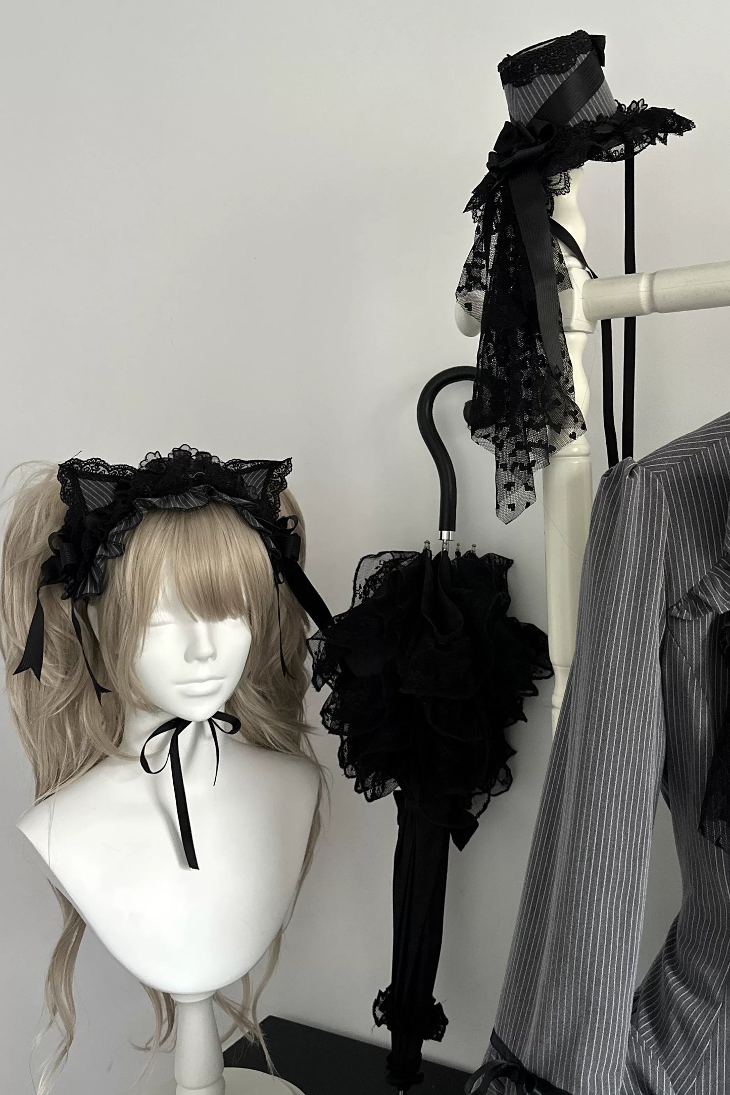 [Pre-order Deadline: April 25] Phantom Cat Series Cat Ear Hairband + Ribbon Veil Hat