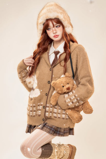 Bear Knittrese Fooded Cardigan