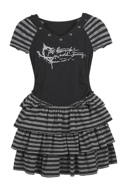 Vestido con capucha a rayas Y2K Punk