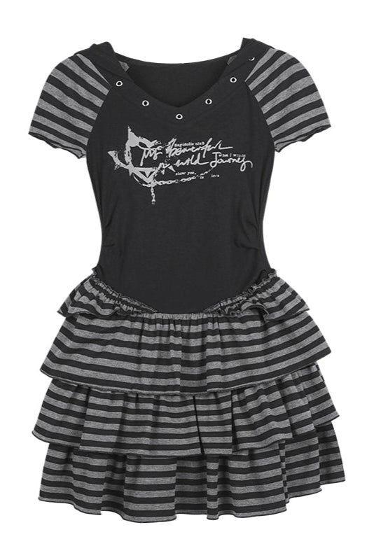 Vestido con capucha a rayas Y2K Punk