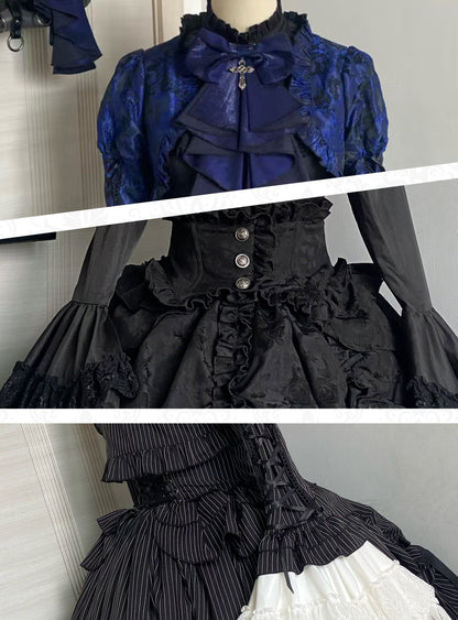 【12月6日予約締切】クロスノクターンゴシックダーク・ストライプレイヤードトップ＋クロスローズ・ストライププルアップスカート