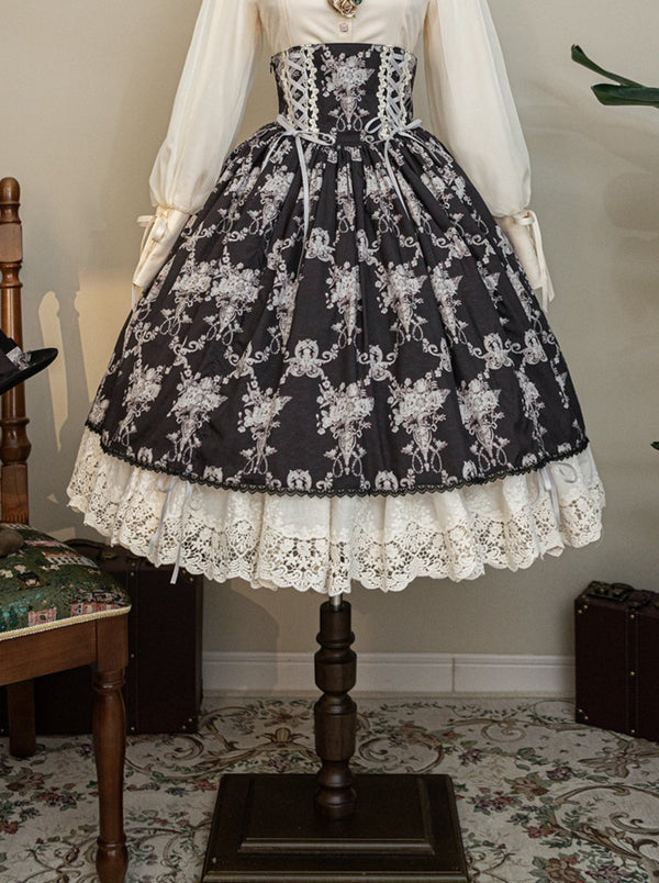 Antique Flower Wall Lolita Elegant Skirt [Reservation Product]