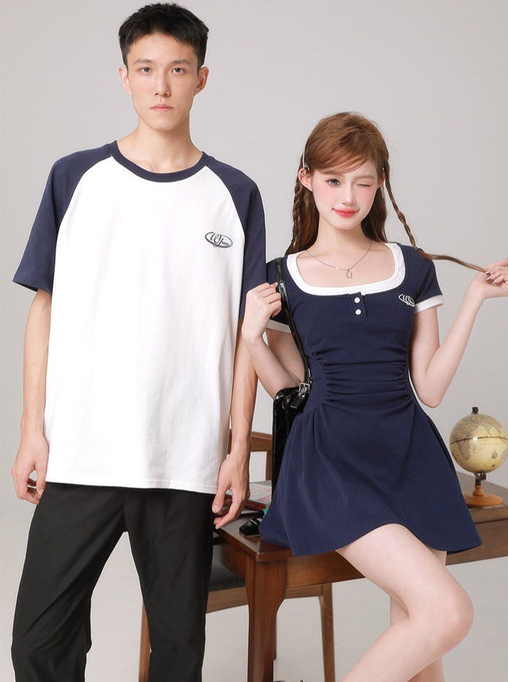 French Title Mini Dress x Bicolor Over Unisex T -shirt
