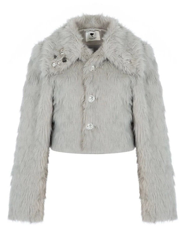 ジュエルイミテーションミンクファーショートコート