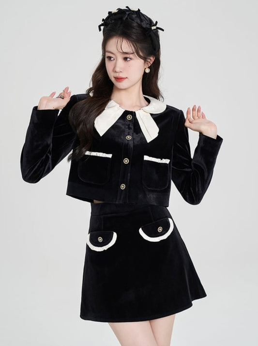 벨벳 프렌치 쇼트 코트 + 벨벳 포켓 스커트