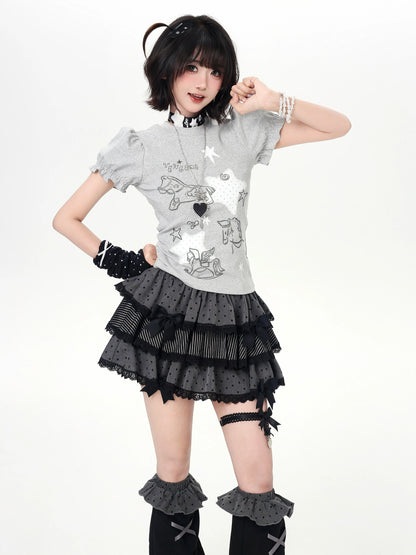 Haut à manches bouffantes girly à imprimé étoilé