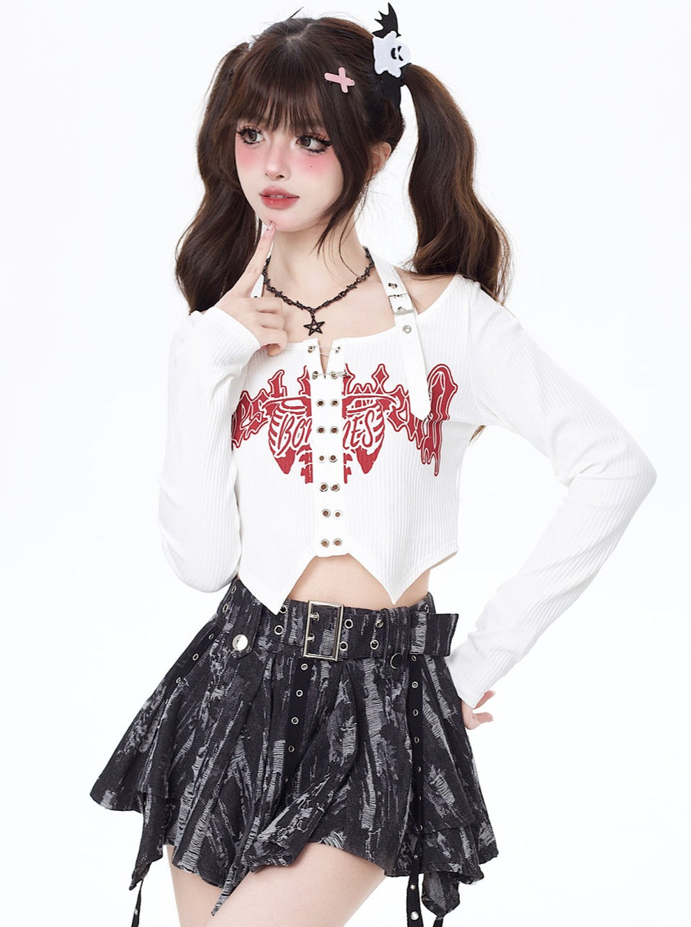 [3.4 New products limited time 95% off] y2k hot girl halterneck letter pin leaky belly button top with a spring and summer T-shirt