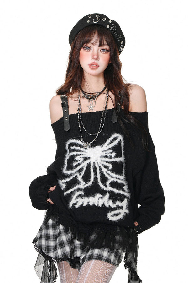 ワンショルダーリボンサスペンダーセーター