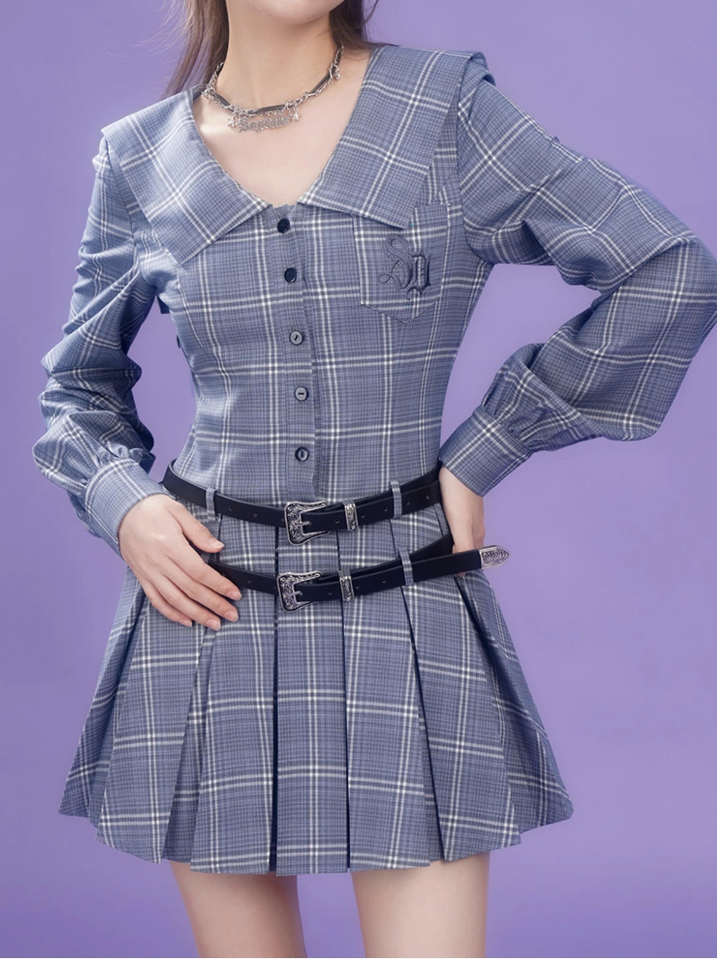 Sweet Couleur College Style Sailor Collar Check Dress