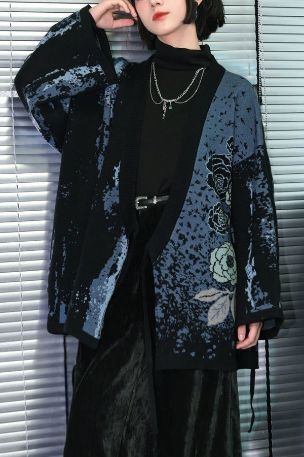 Dark Asymmetrical Design Cardigan