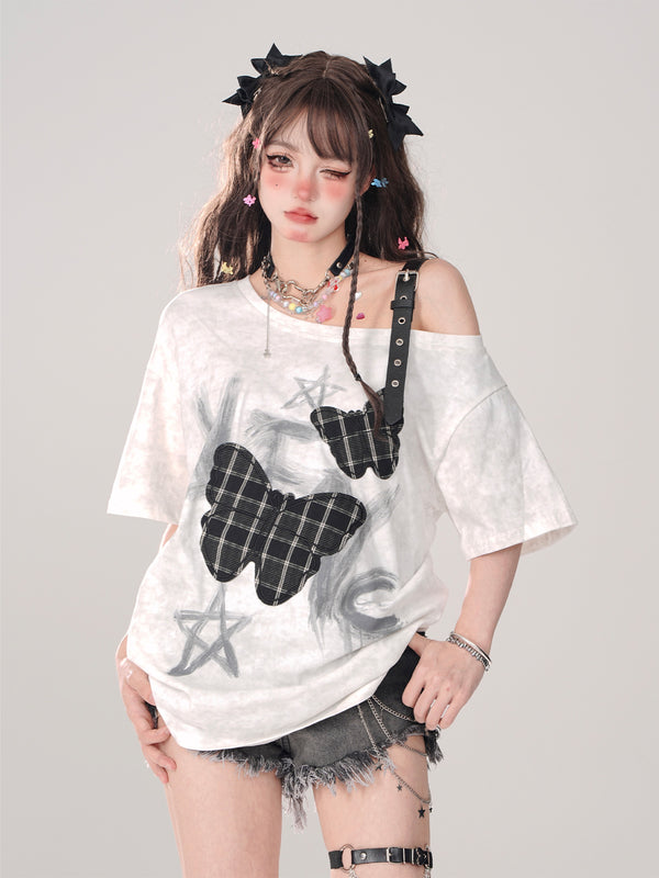 Sweet Love One-Shoulder Strap Loose T-Shirt