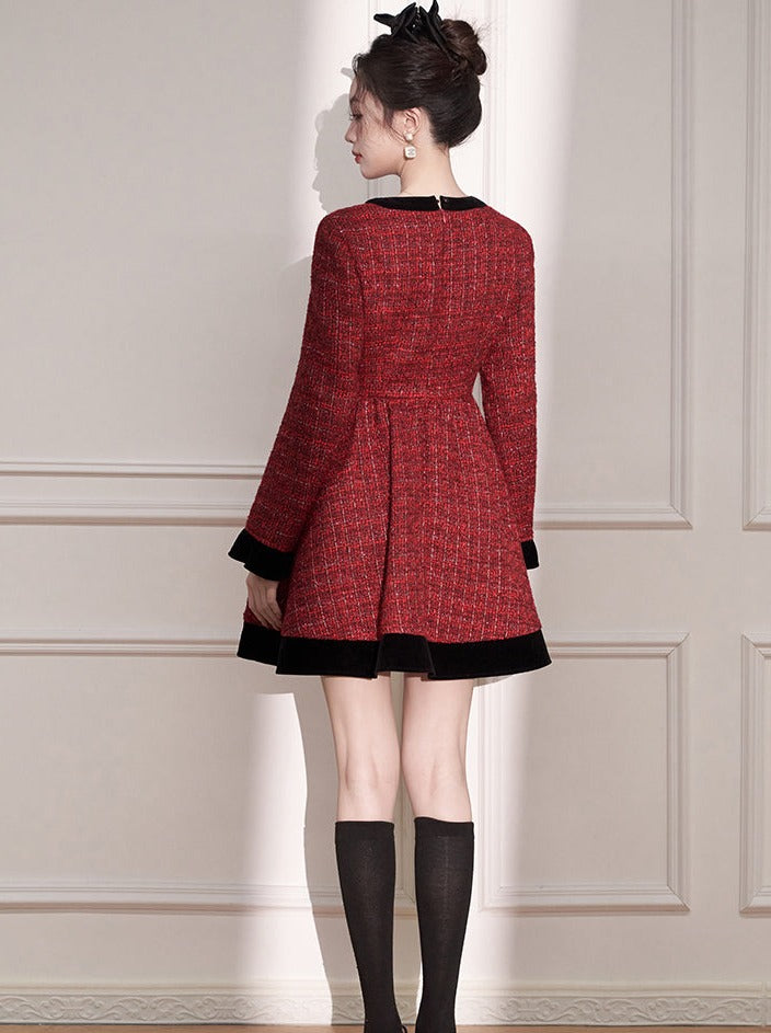 Tweed Red French Waistband Dress