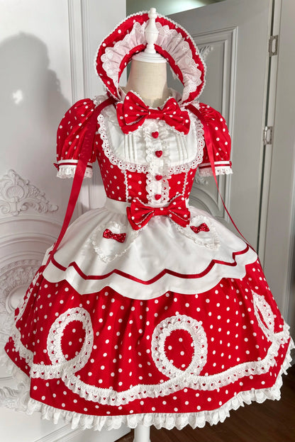 [Vorbestellung] Retro-Puppenartiges Lolita-Kleid + Haarband + Clip + Haube + Hut