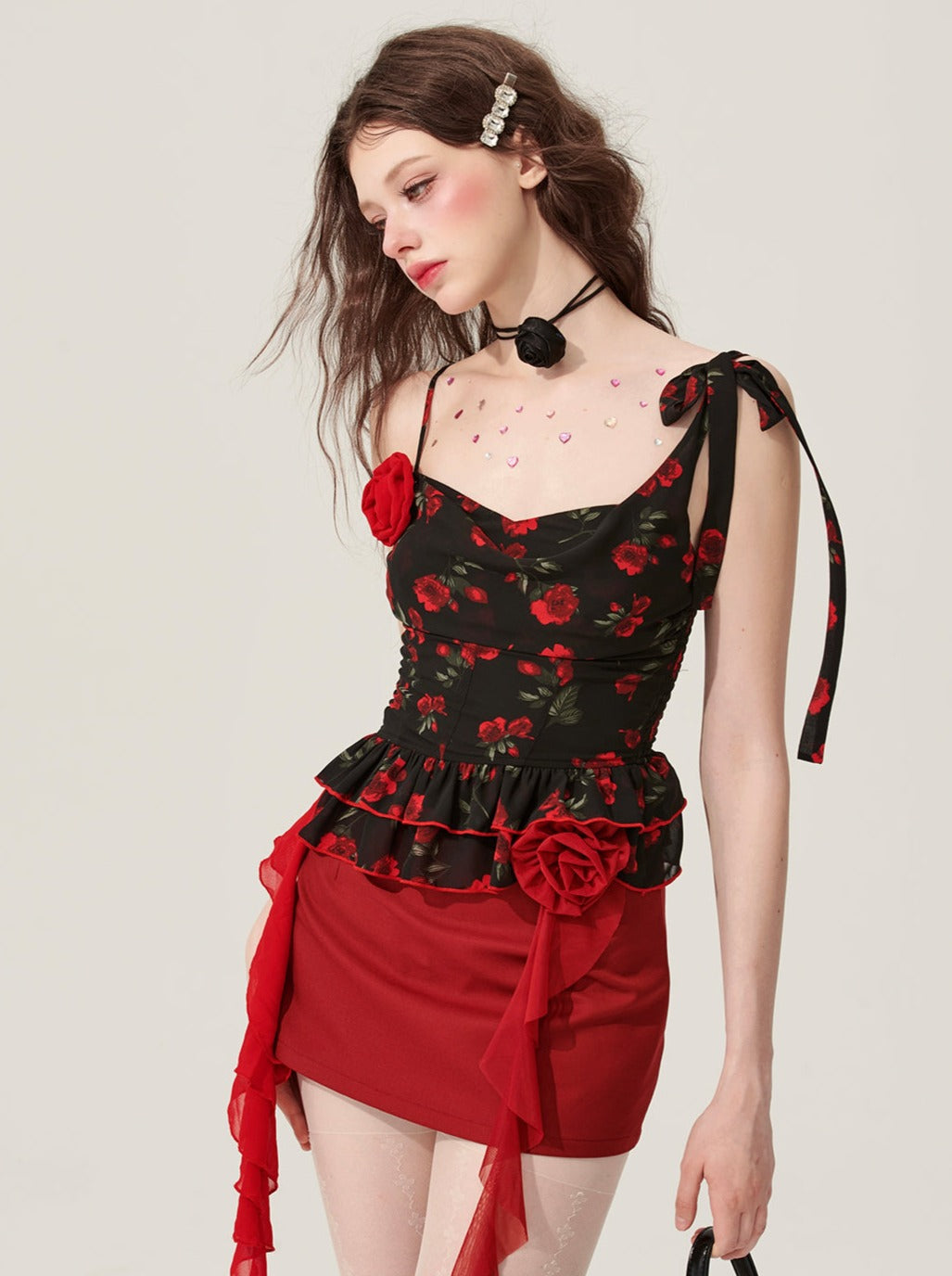 [Pre-order product] Eyes Rose Blazing Shadow Black Suspender Top
