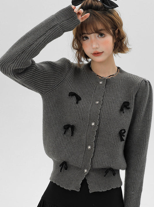 Cardigan tricoté gris à ruban français