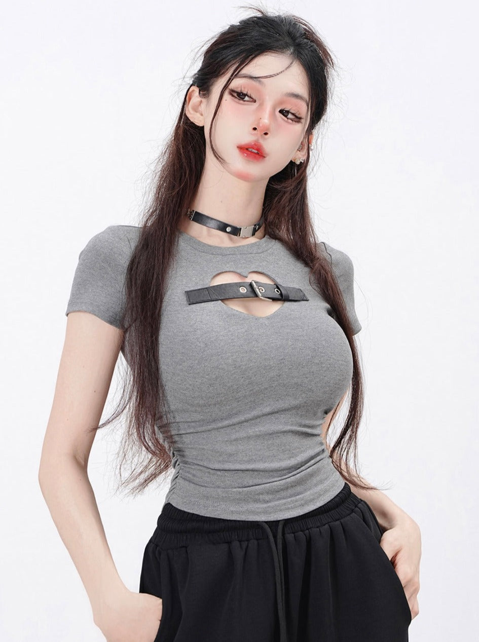 Heart Buckle Front Shoulder T-Shirt