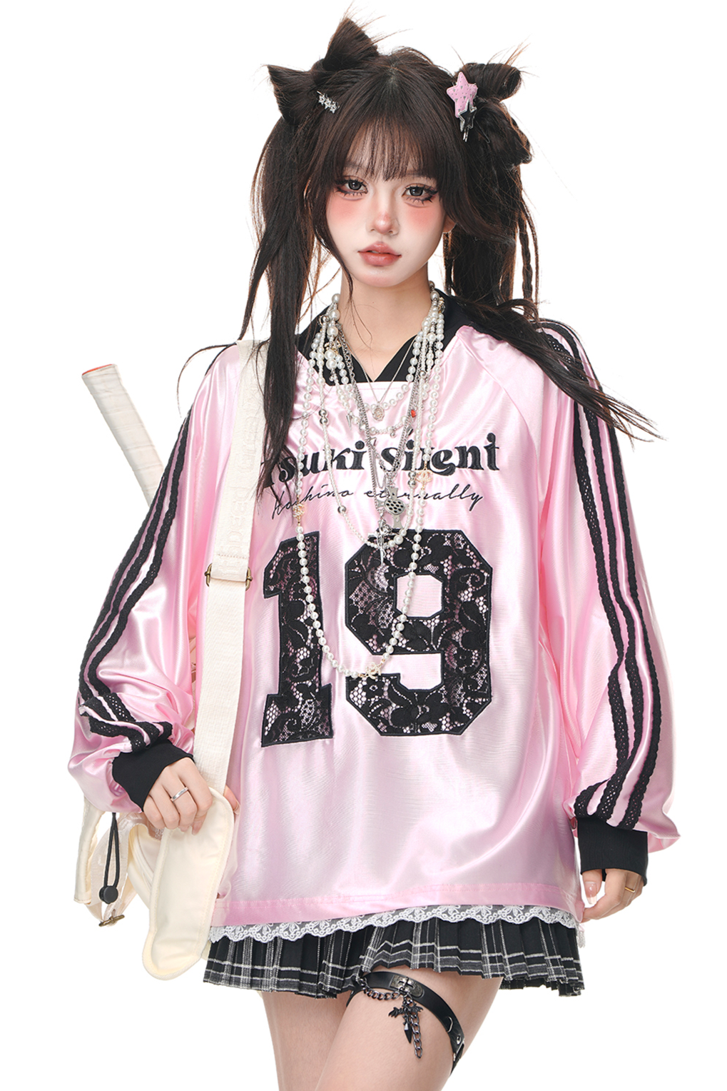 Loose Pink Contrast Raglan Sweatshirt
