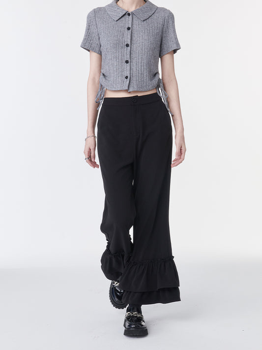 Tiered Frill Black Pants