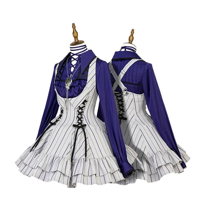 【12月29日予約締切】ゴシックロリータストライプバッククロスフリルサスドレス